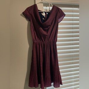 Yumi London Geometric Pleated Midi Dress ❤️💙 Navy Red Retro Mod US 8